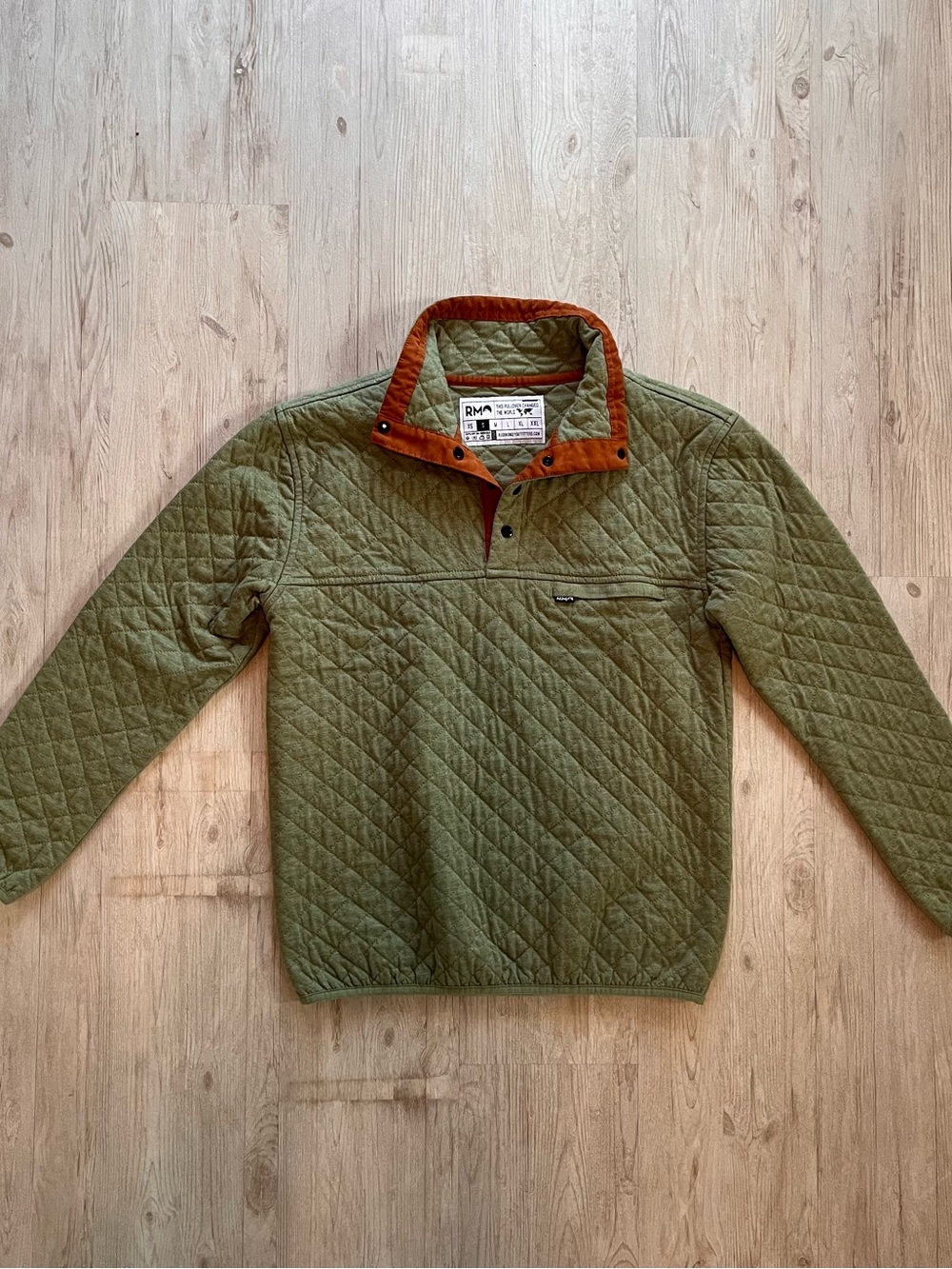 Olive Quilted Pullover with Rust Collar